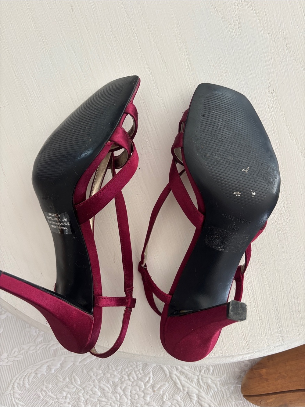 Nine West Burgundy Satin Strappy Slingback Heels - Picture 4 of 4